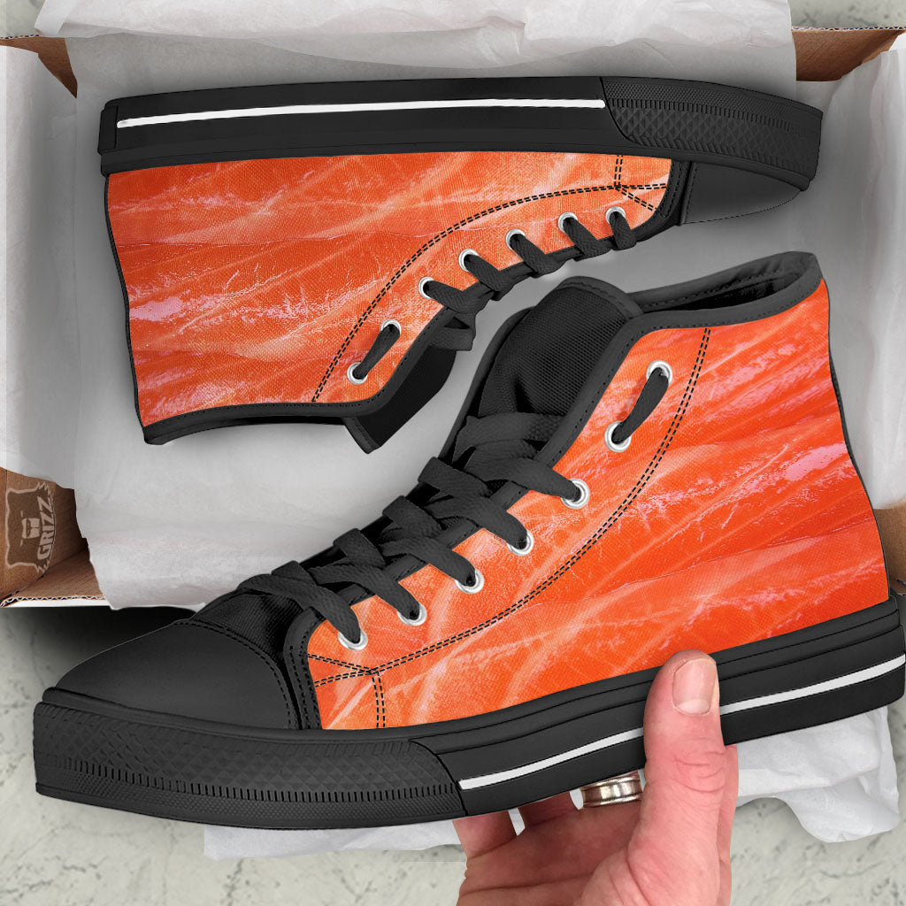 Salmon Print Black High Top Shoes-grizzshop