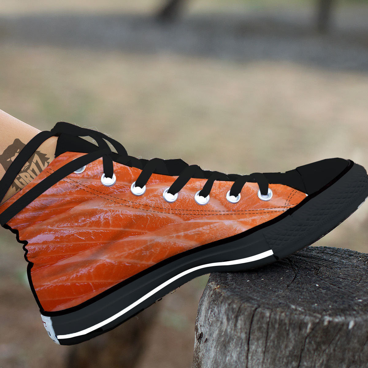 Salmon Print Black High Top Shoes-grizzshop
