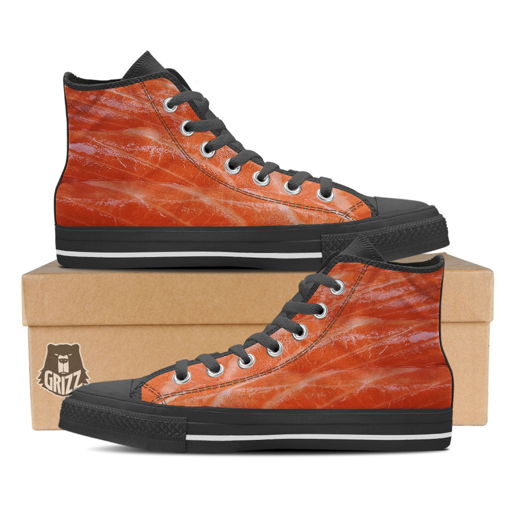 Salmon Print Black High Top Shoes-grizzshop