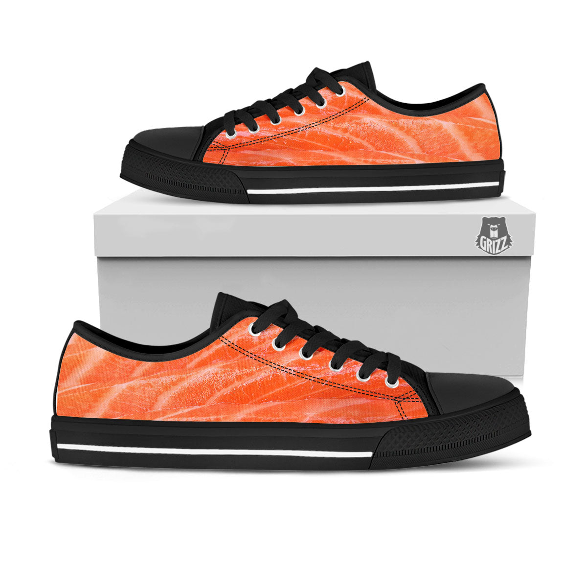 Salmon Print Black Low Top Shoes-grizzshop