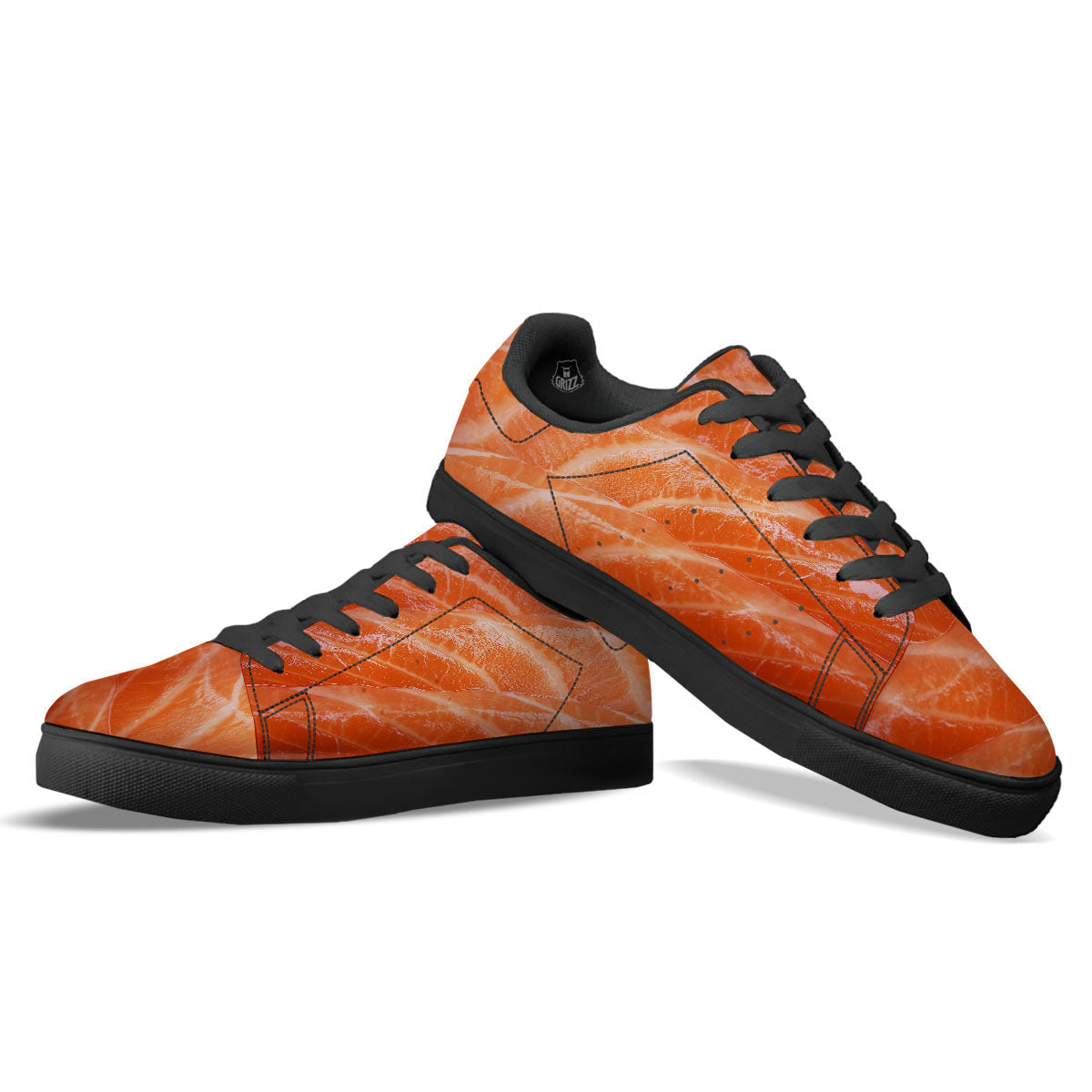 Salmon Print Black Low Top Sneakers-grizzshop