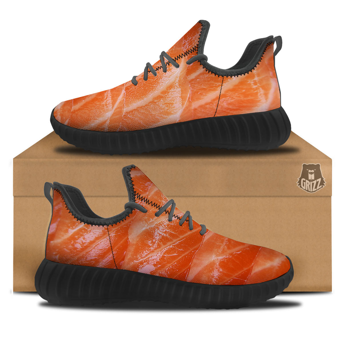 Salmon Print Black Walking Shoes-grizzshop