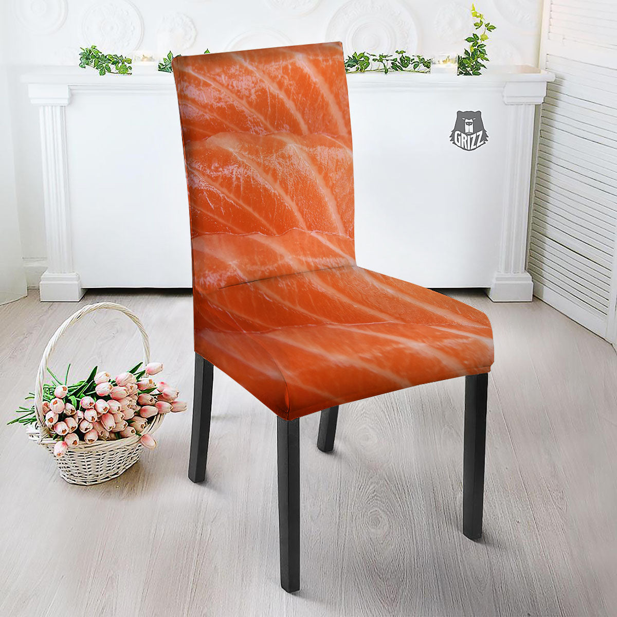 Salmon Print Dining Chair Slipcover-grizzshop