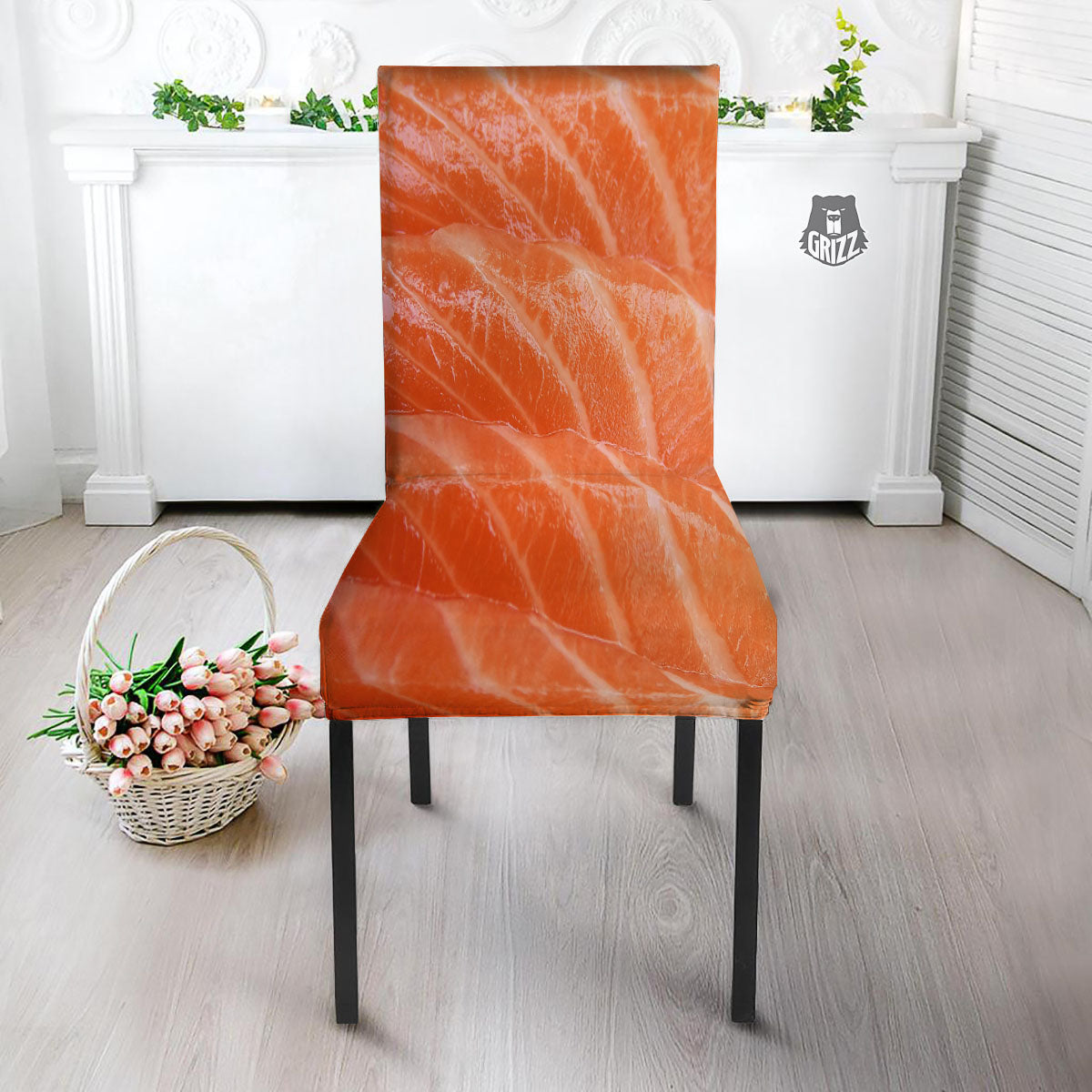 Salmon Print Dining Chair Slipcover-grizzshop