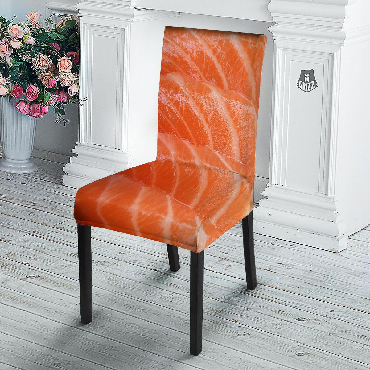 Salmon Print Dining Chair Slipcover-grizzshop