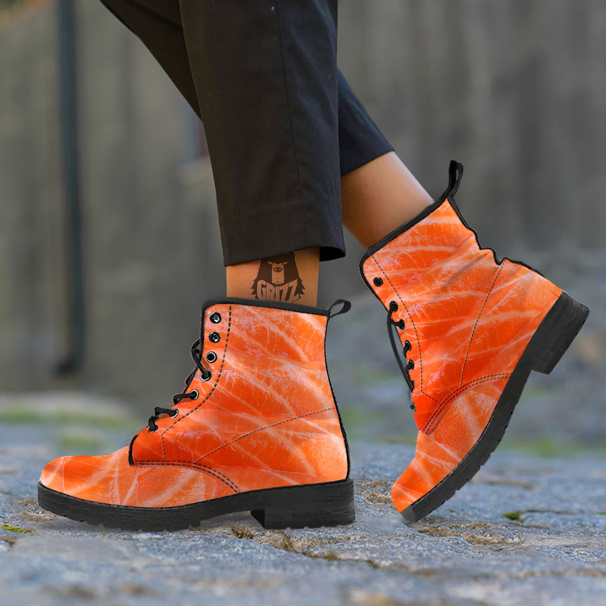 Salmon Print Leather Boots-grizzshop