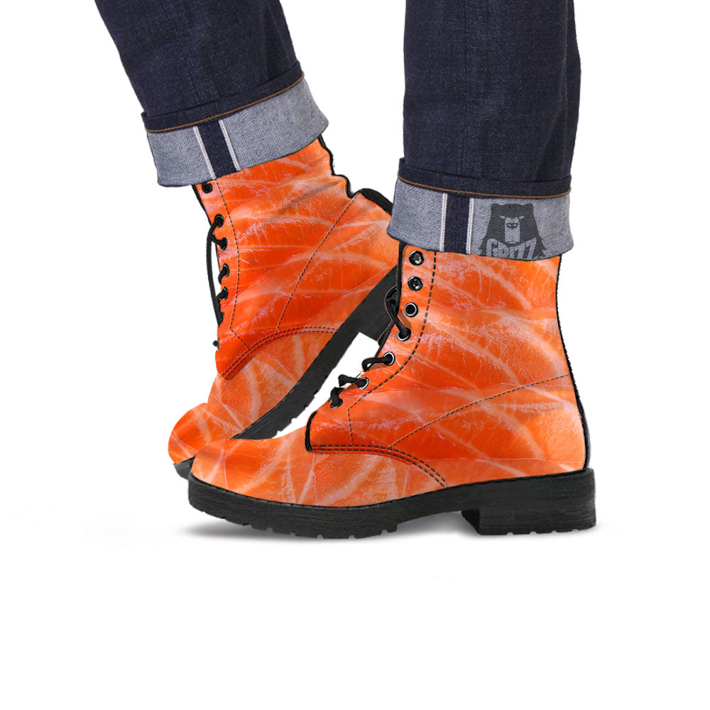 Salmon Print Leather Boots-grizzshop