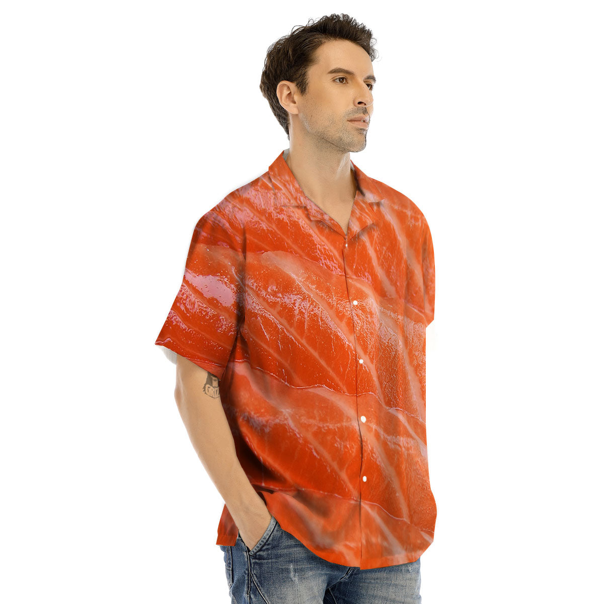 Salmon Print Men's Hawaiian Shirt-grizzshop
