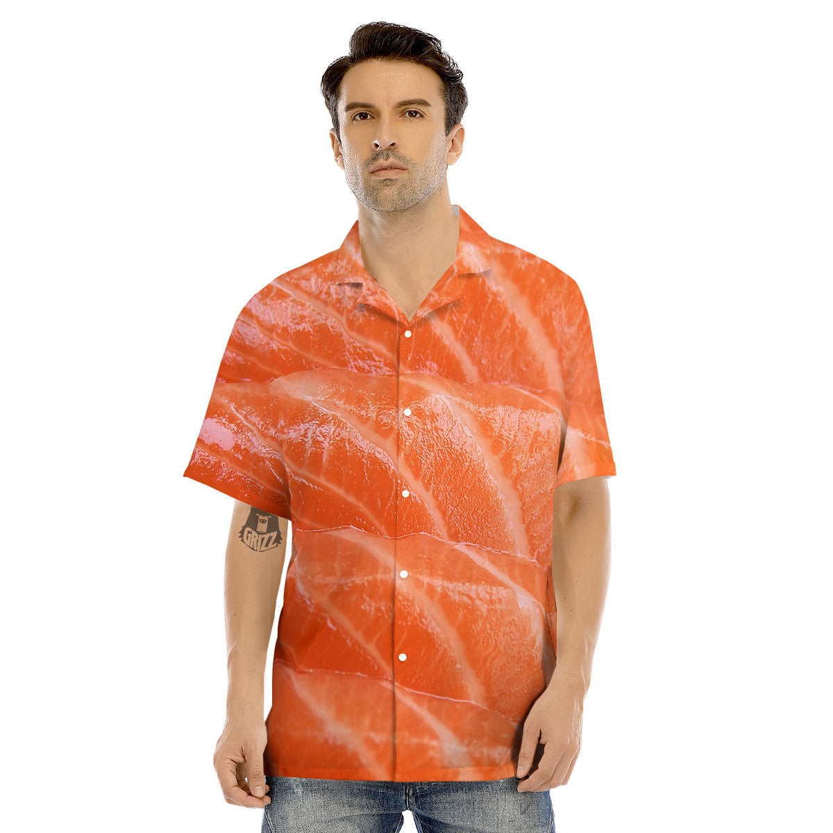 Salmon Print Men's Hawaiian Shirt-grizzshop