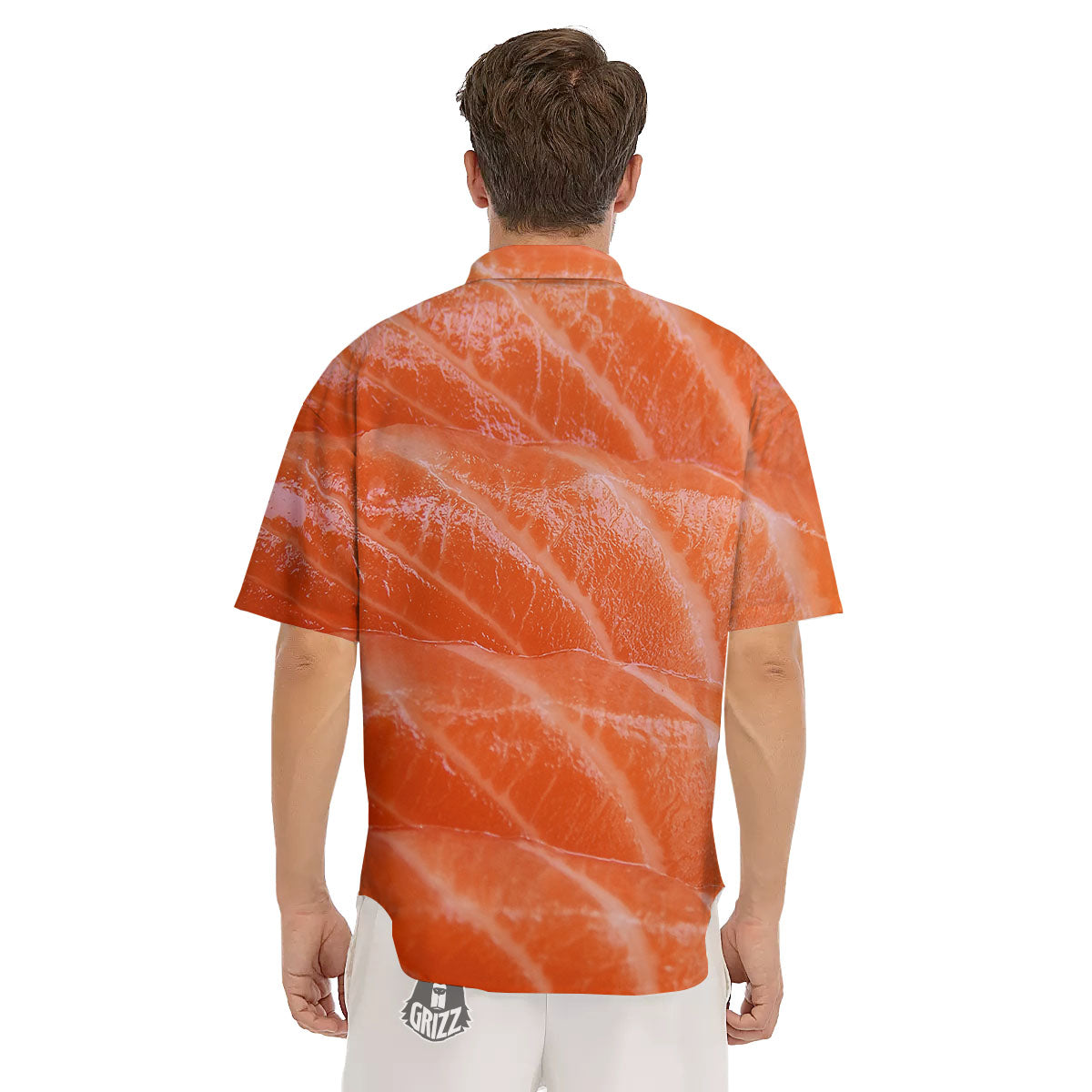Salmon Print Men's Short Sleeve Shirts-grizzshop