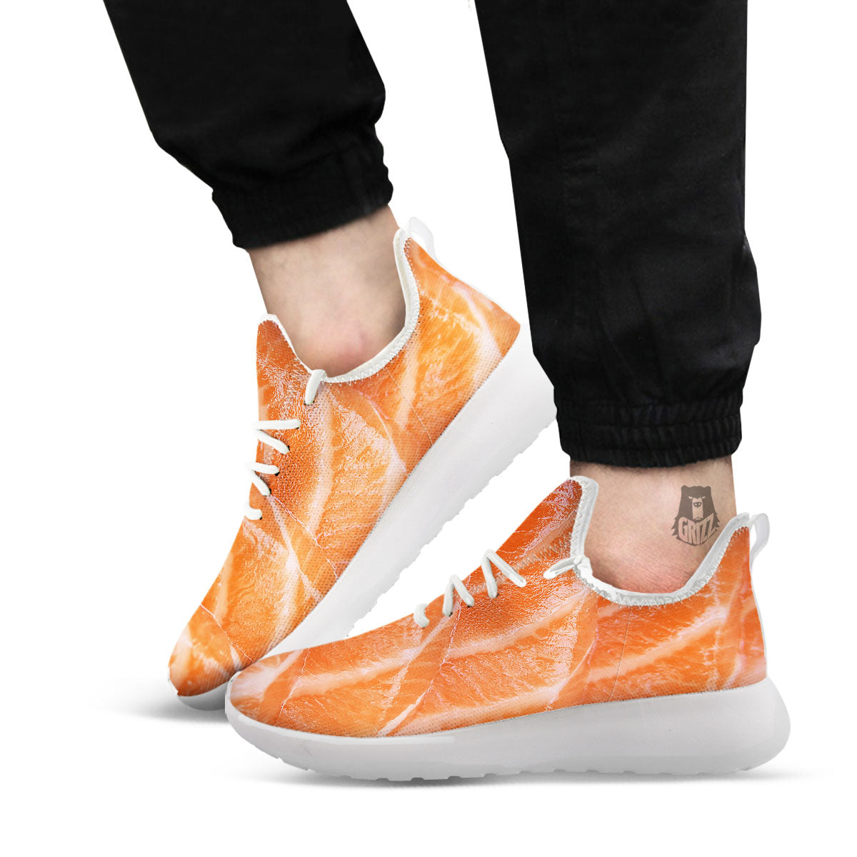 Salmon Print White Athletic Shoes-grizzshop