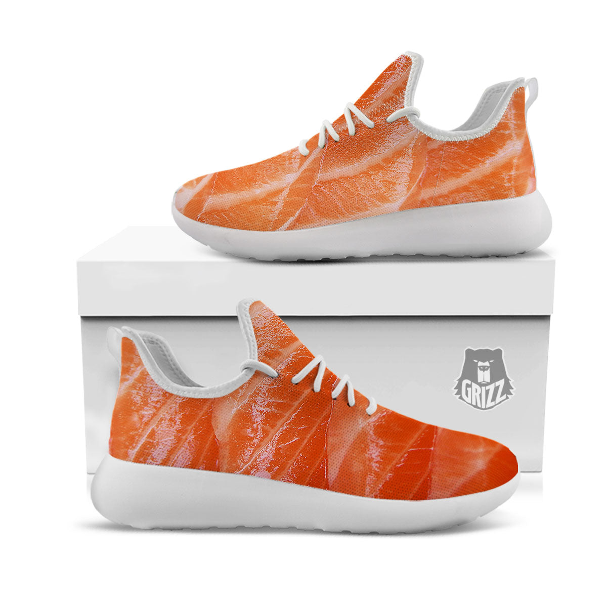 Salmon Print White Athletic Shoes-grizzshop