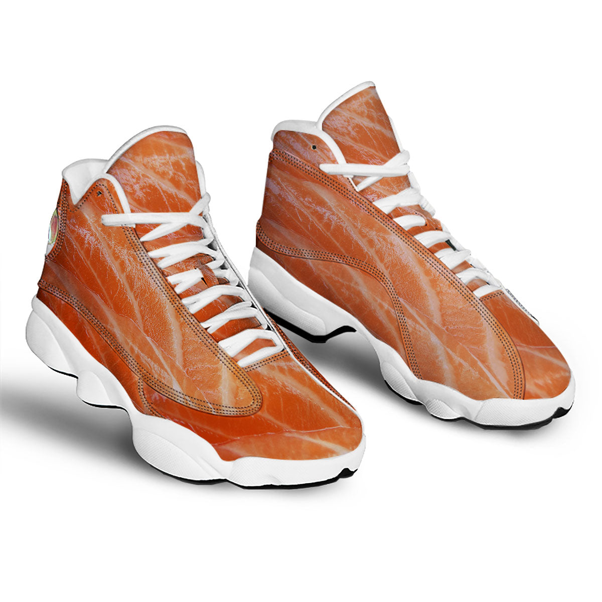 Salmon Print White Basketball Shoes-grizzshop