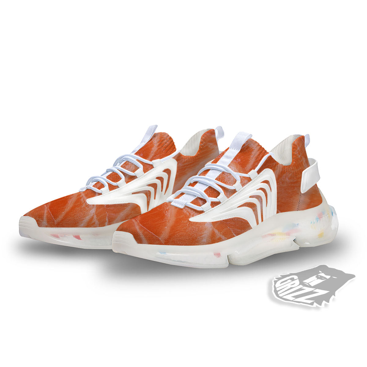Salmon Print White Gym Shoes-grizzshop