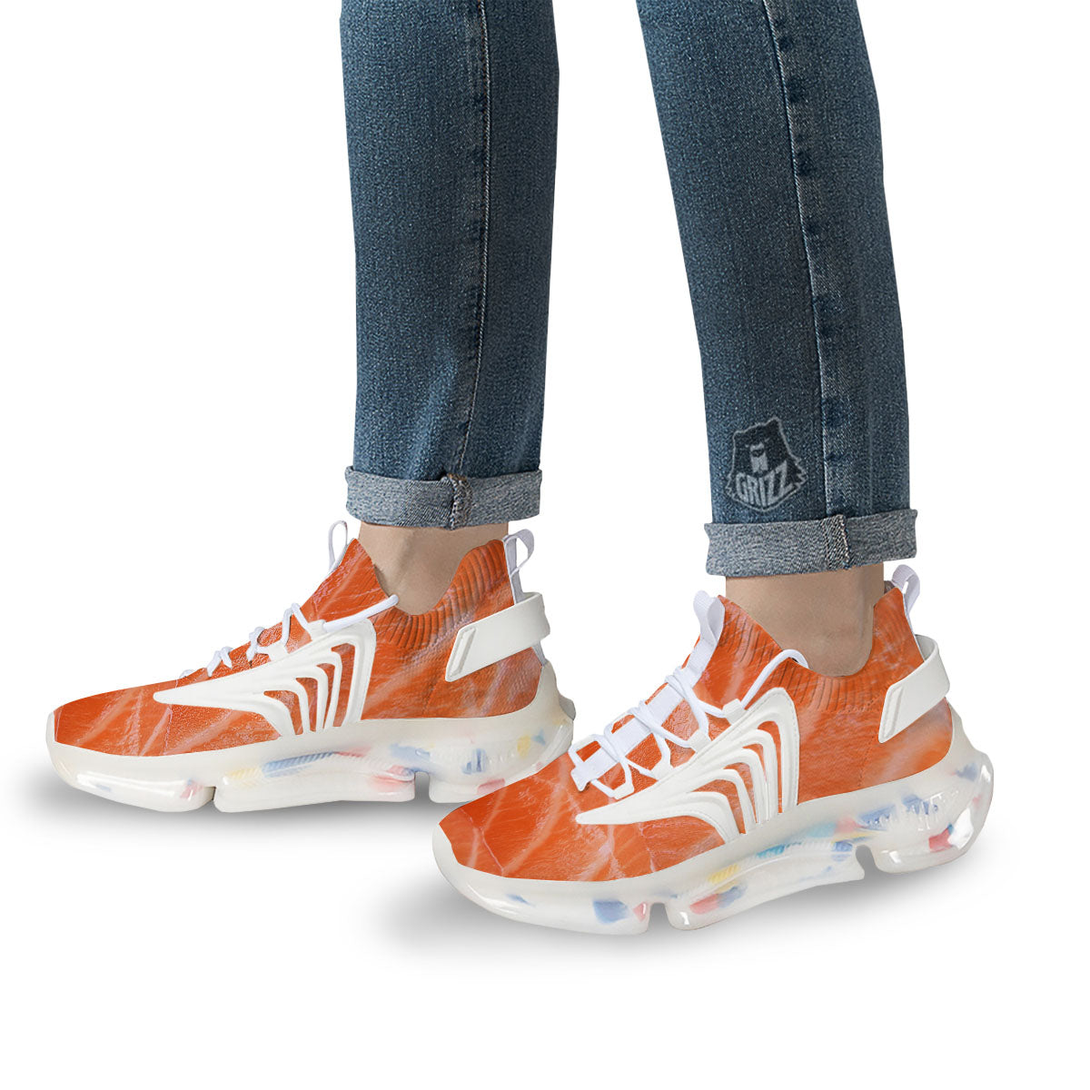 Salmon Print White Gym Shoes-grizzshop