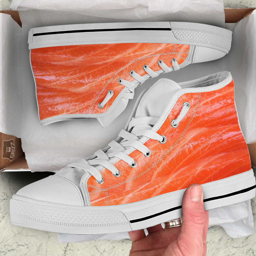 Salmon Print White High Top Shoes-grizzshop