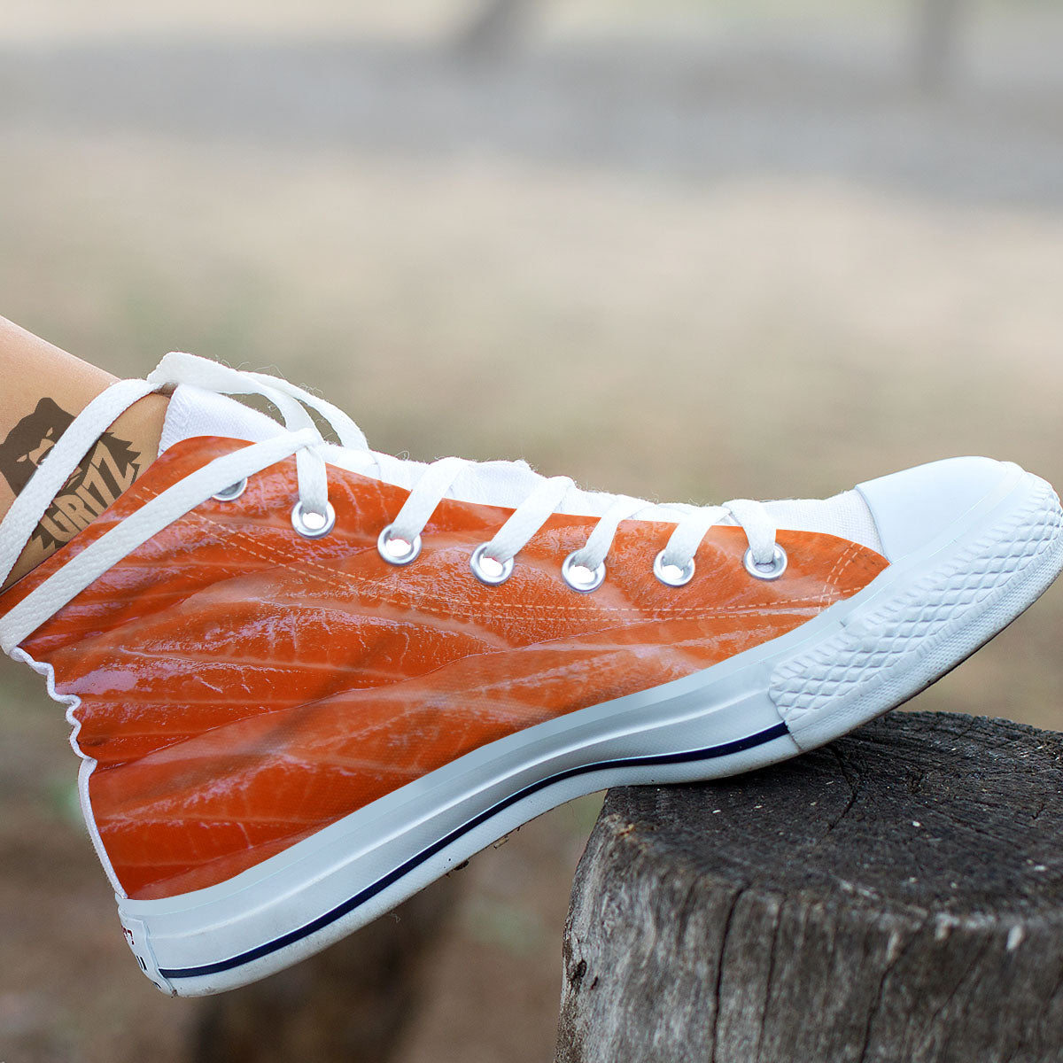 Salmon Print White High Top Shoes-grizzshop
