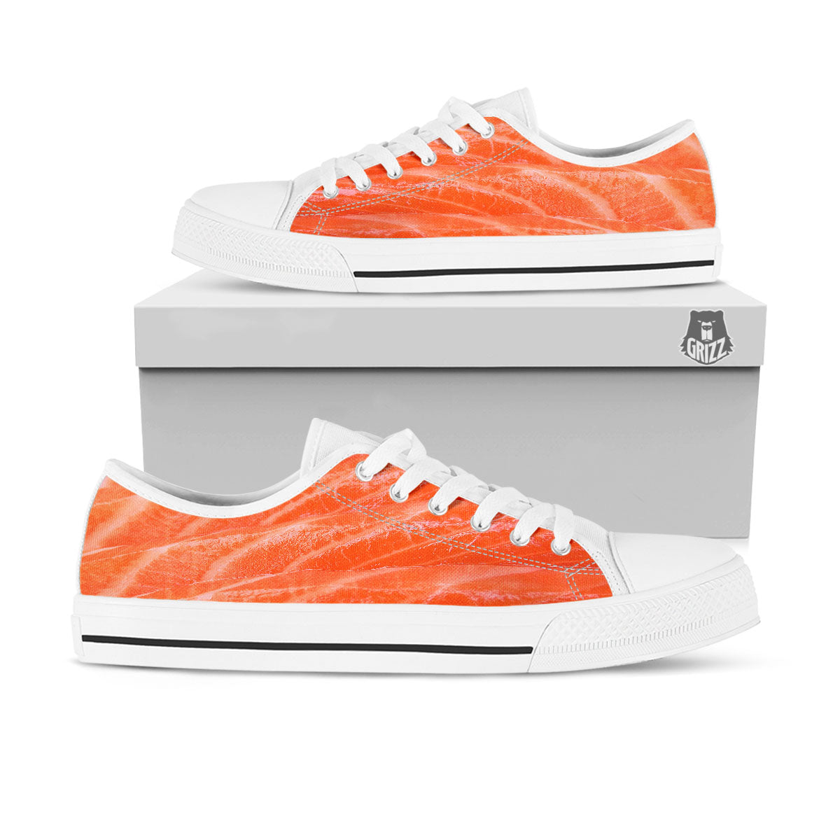 Salmon Print White Low Top Shoes-grizzshop