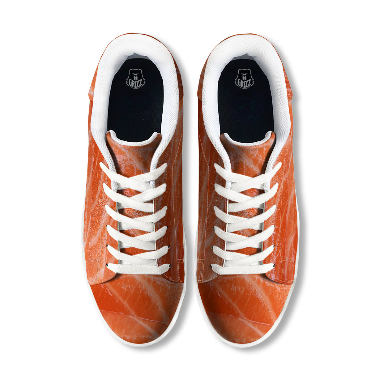 Salmon Print White Low Top Sneakers-grizzshop