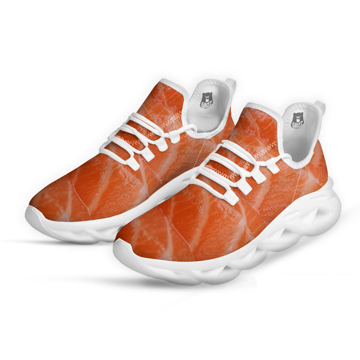 Salmon Print White Running Shoes-grizzshop