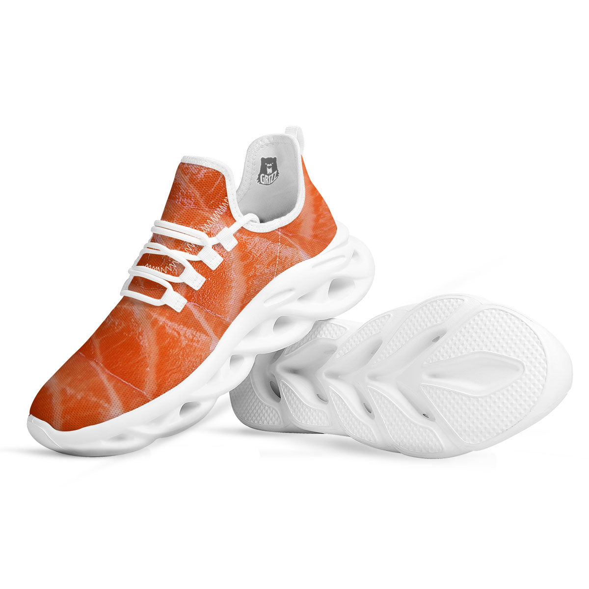 Salmon Print White Running Shoes-grizzshop
