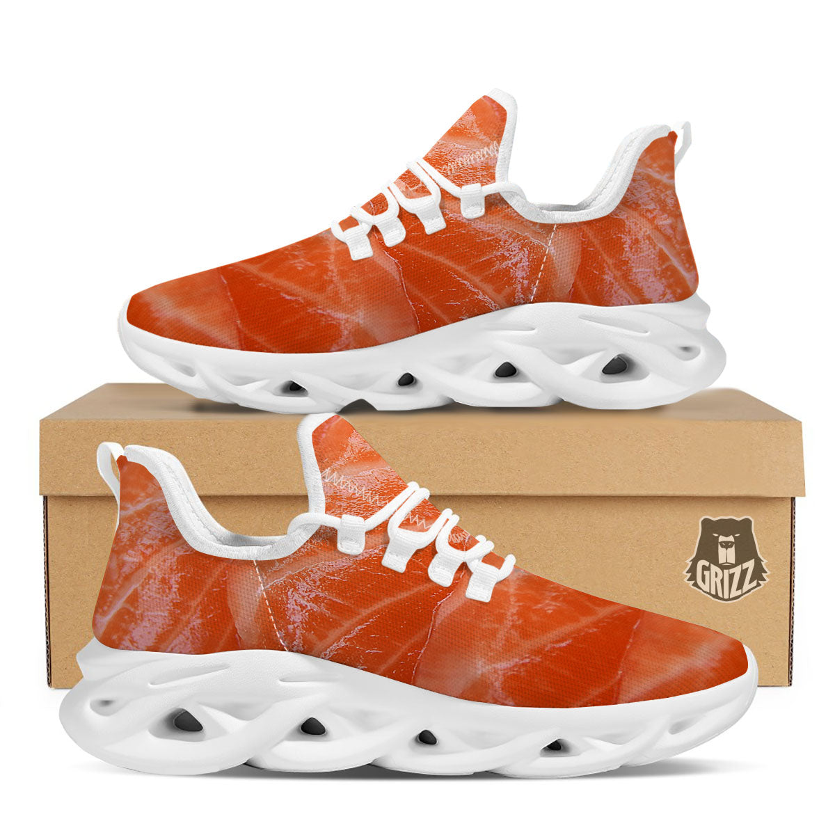 Salmon Print White Running Shoes-grizzshop