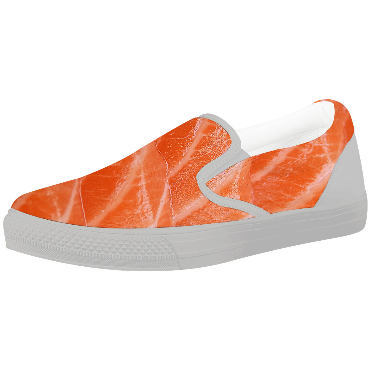 Salmon Print White Slip On Shoes-grizzshop