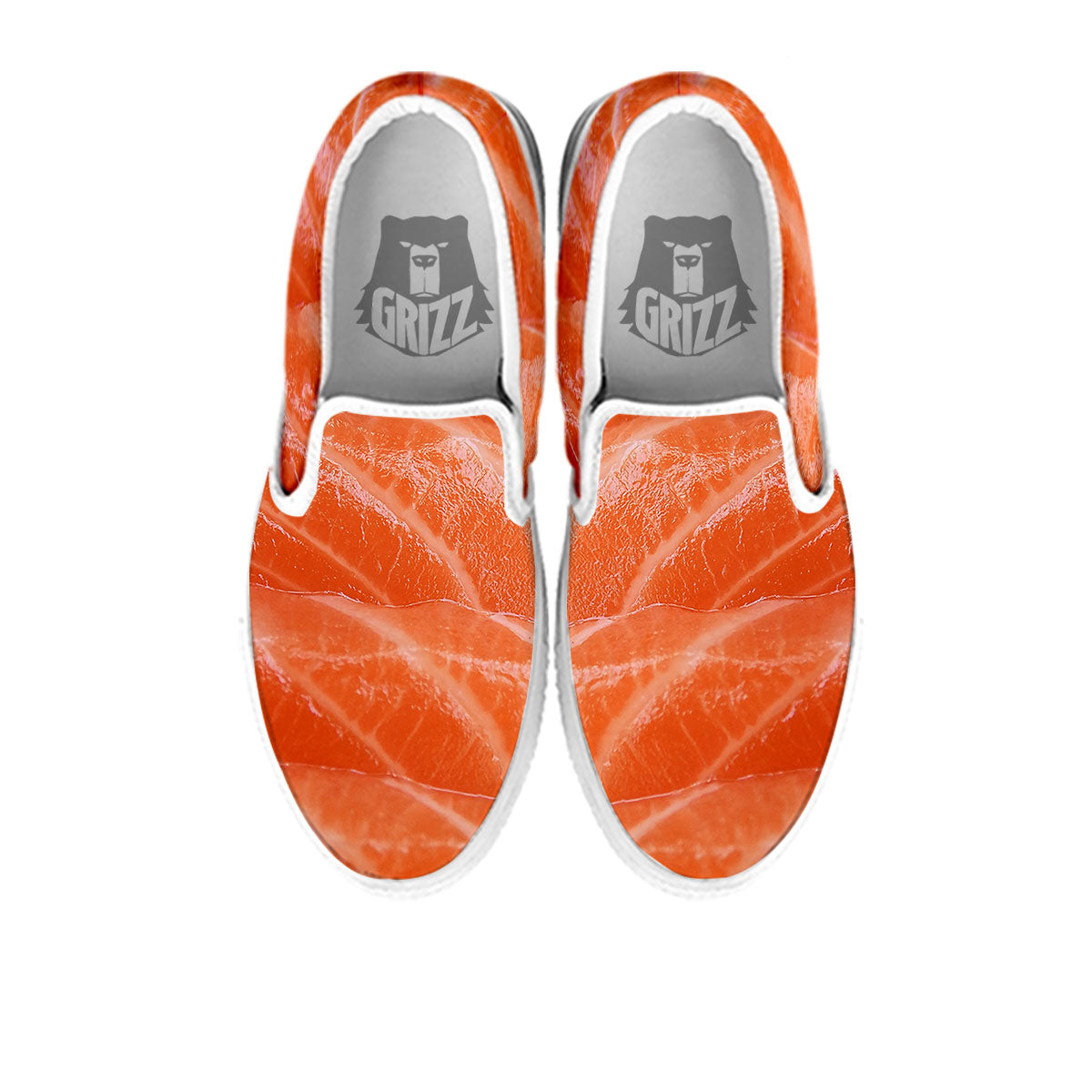 Salmon Print White Slip On Shoes-grizzshop