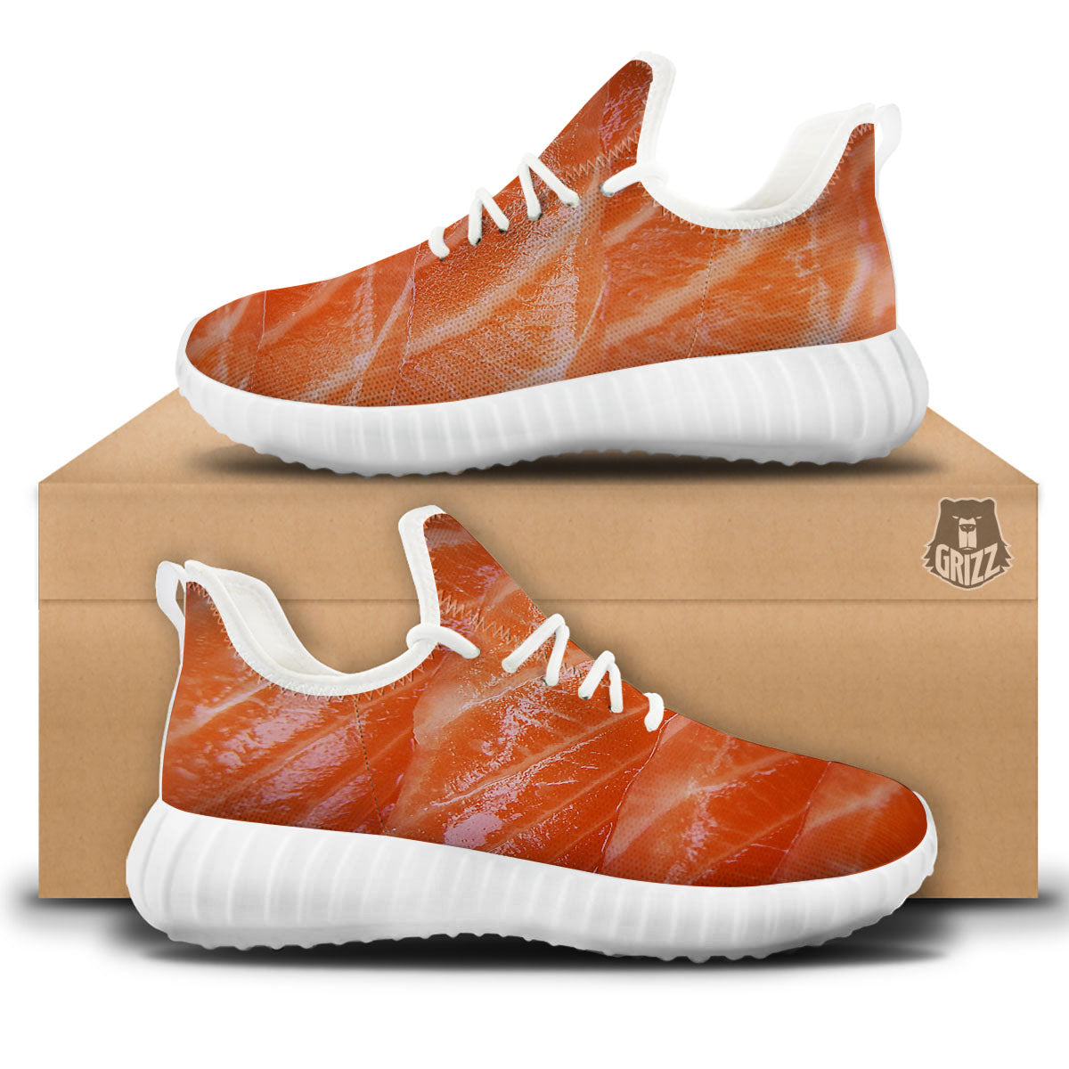 Salmon Print White Walking Shoes-grizzshop