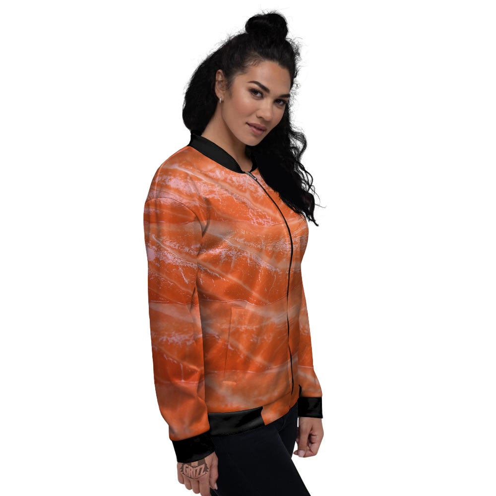 Salmon Print Women's Bomber Jacket-grizzshop