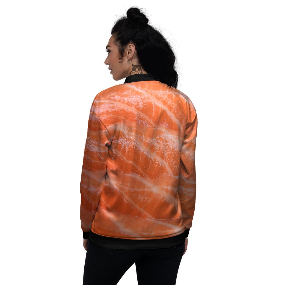 Salmon Print Women's Bomber Jacket-grizzshop
