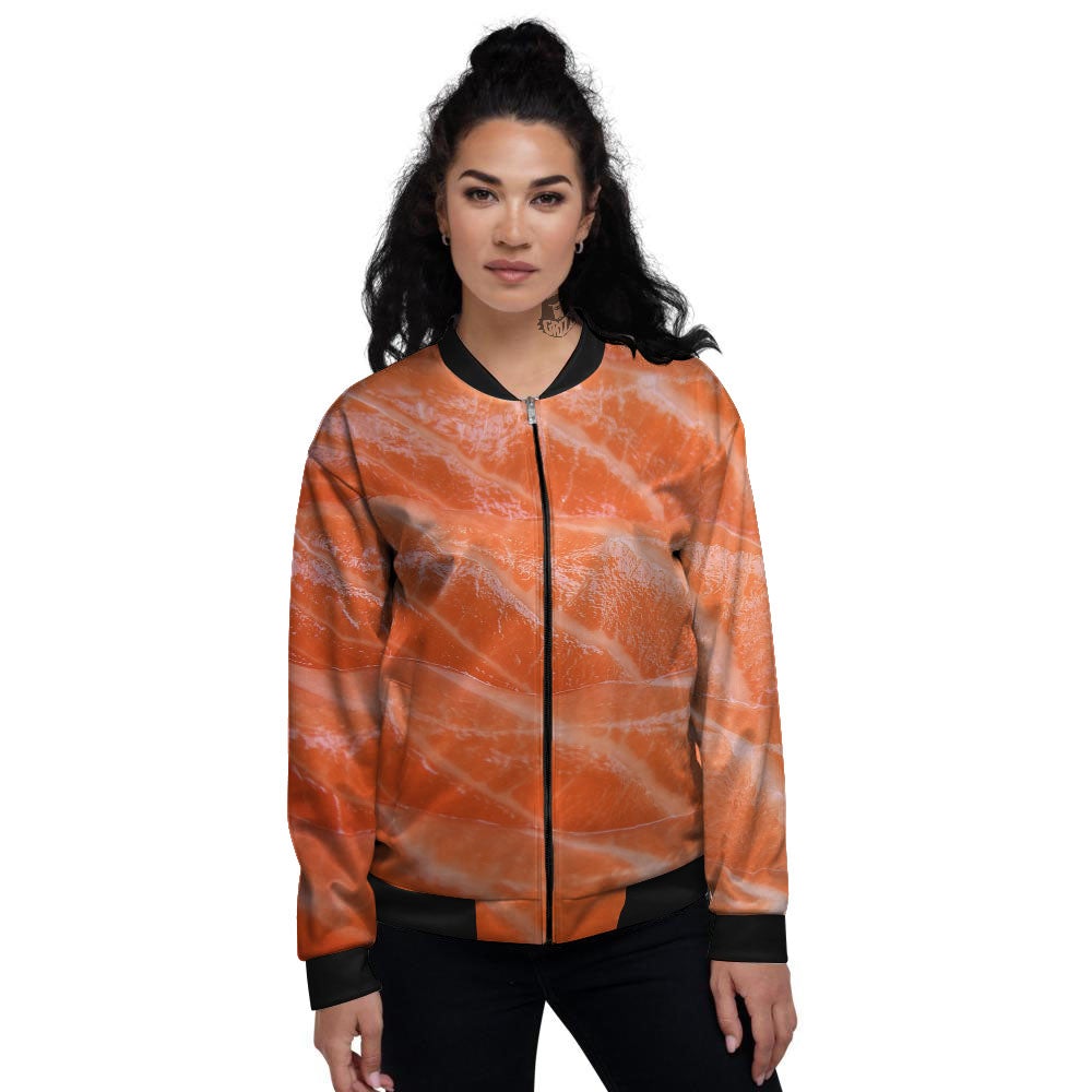 Salmon Print Women's Bomber Jacket-grizzshop