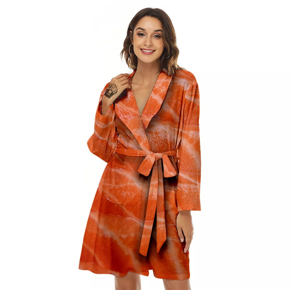 Salmon Print Women's Robe-grizzshop