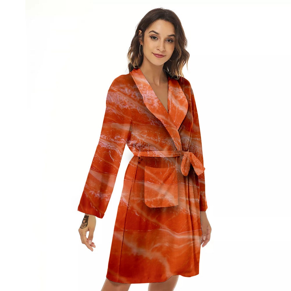 Salmon Print Women's Robe-grizzshop