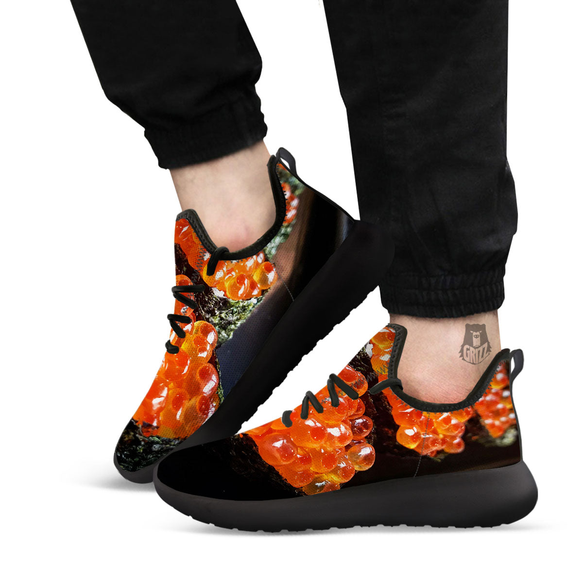 Salmon Roe Sushi Print Black Athletic Shoes-grizzshop