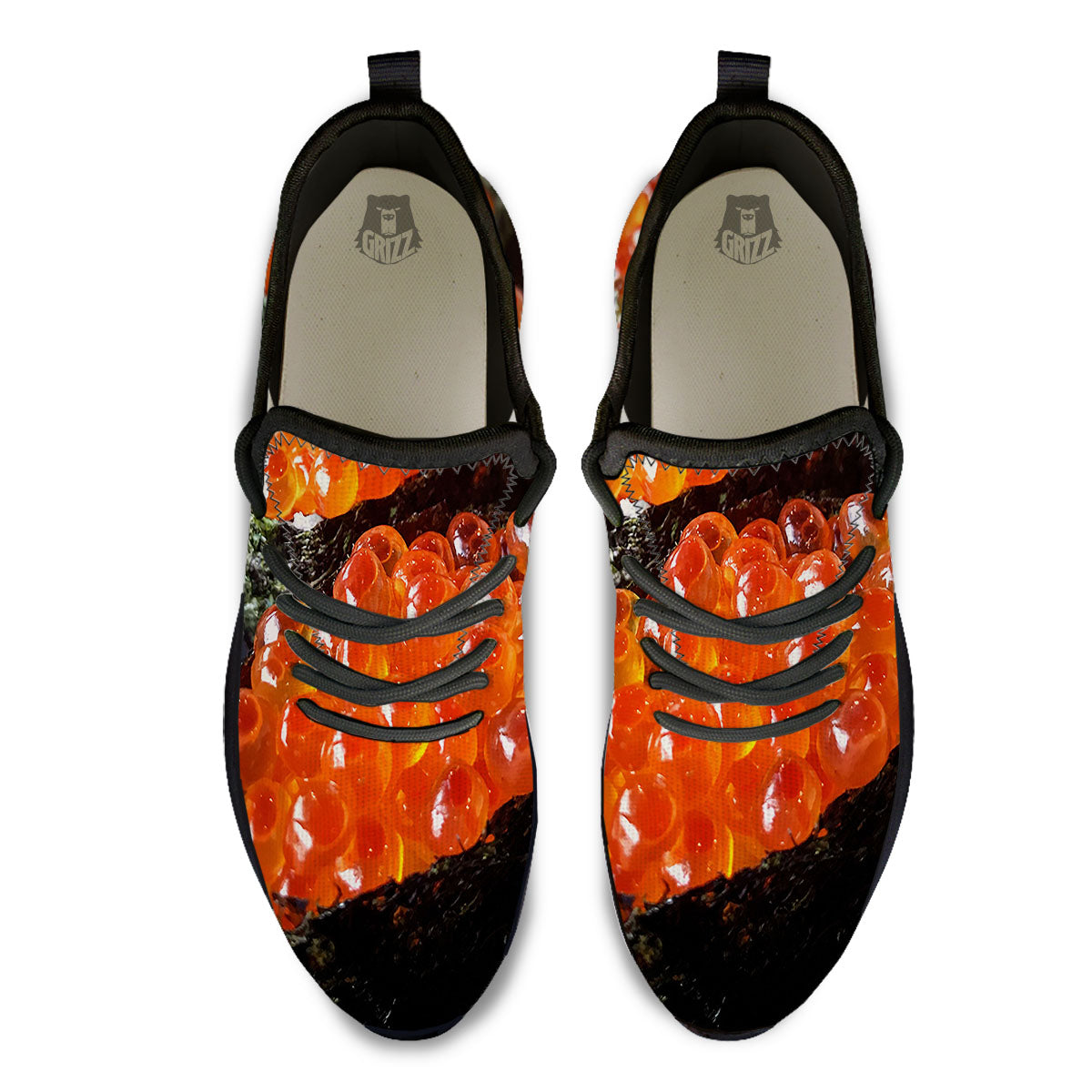 Salmon Roe Sushi Print Black Athletic Shoes-grizzshop