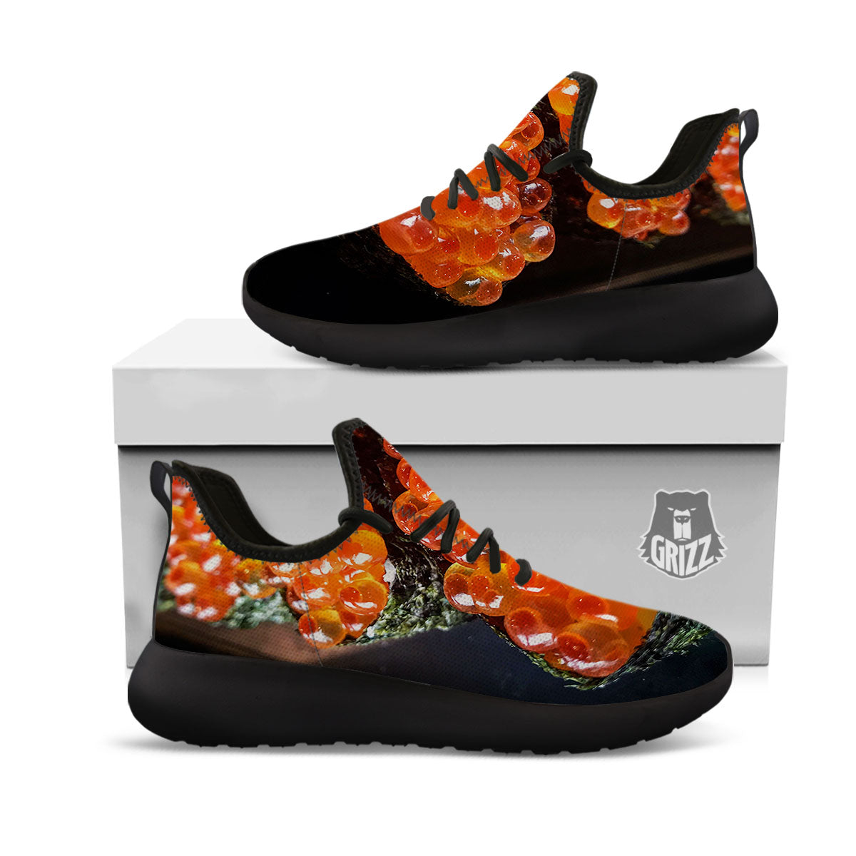 Salmon Roe Sushi Print Black Athletic Shoes-grizzshop