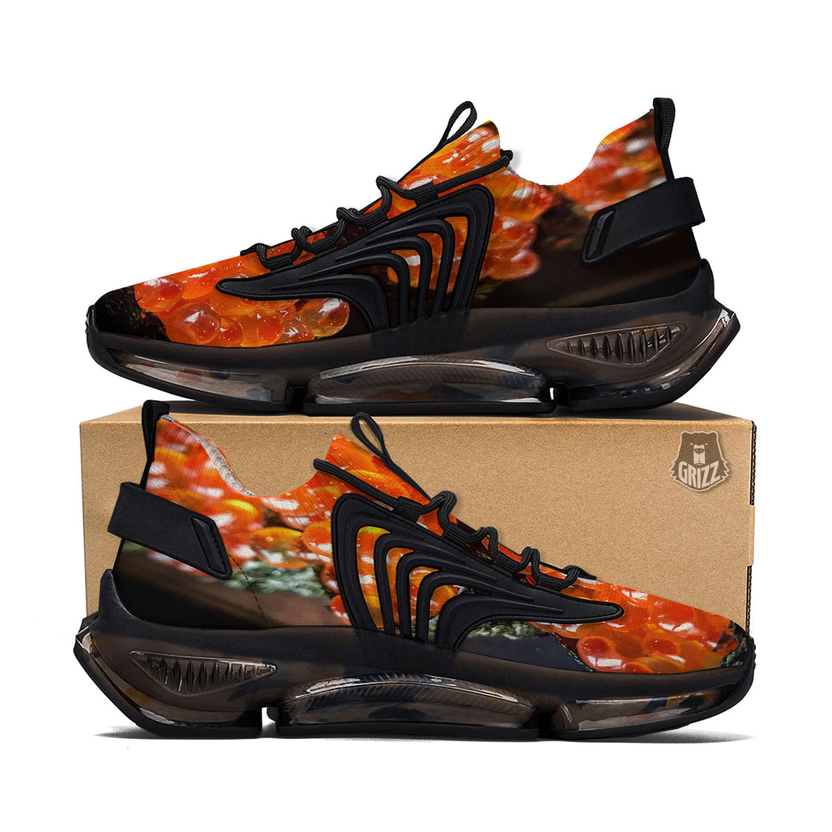 Salmon Roe Sushi Print Black Gym Shoes-grizzshop