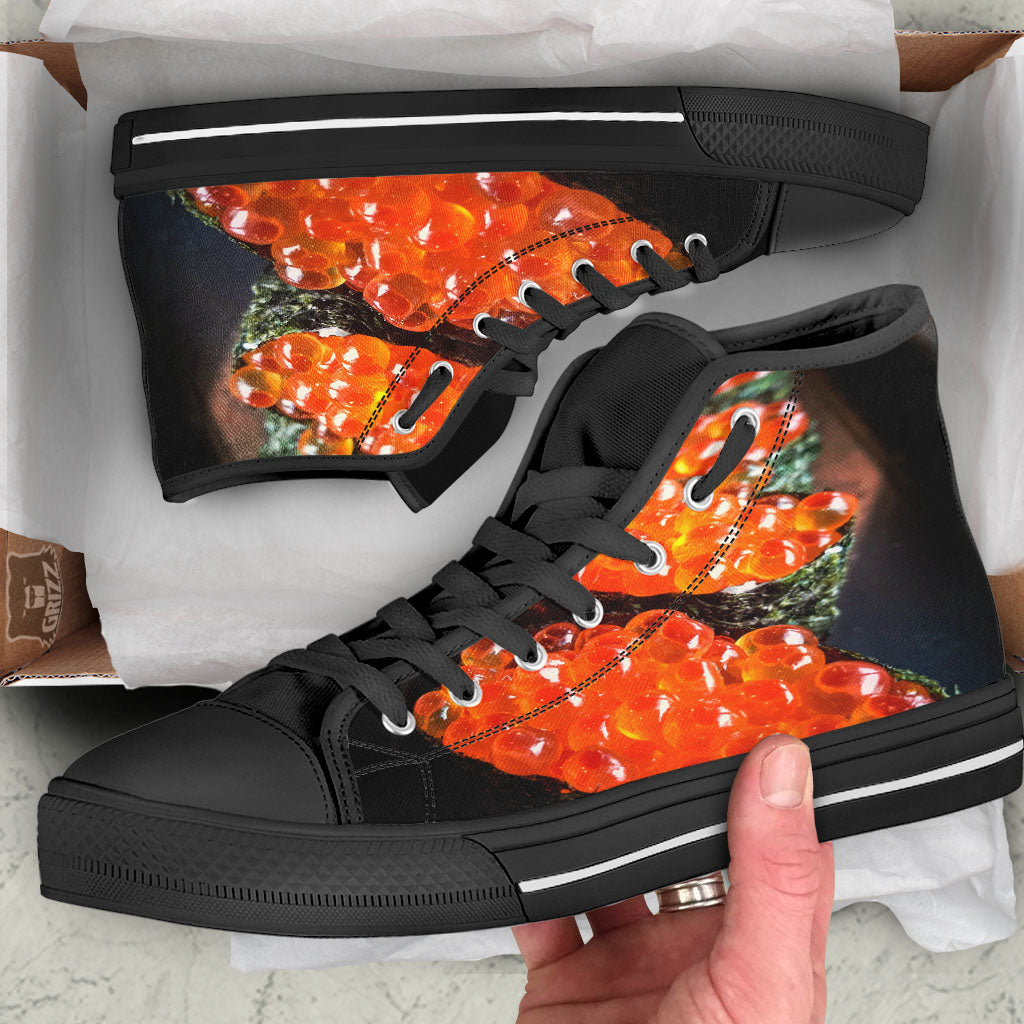 Salmon Roe Sushi Print Black High Top Shoes-grizzshop