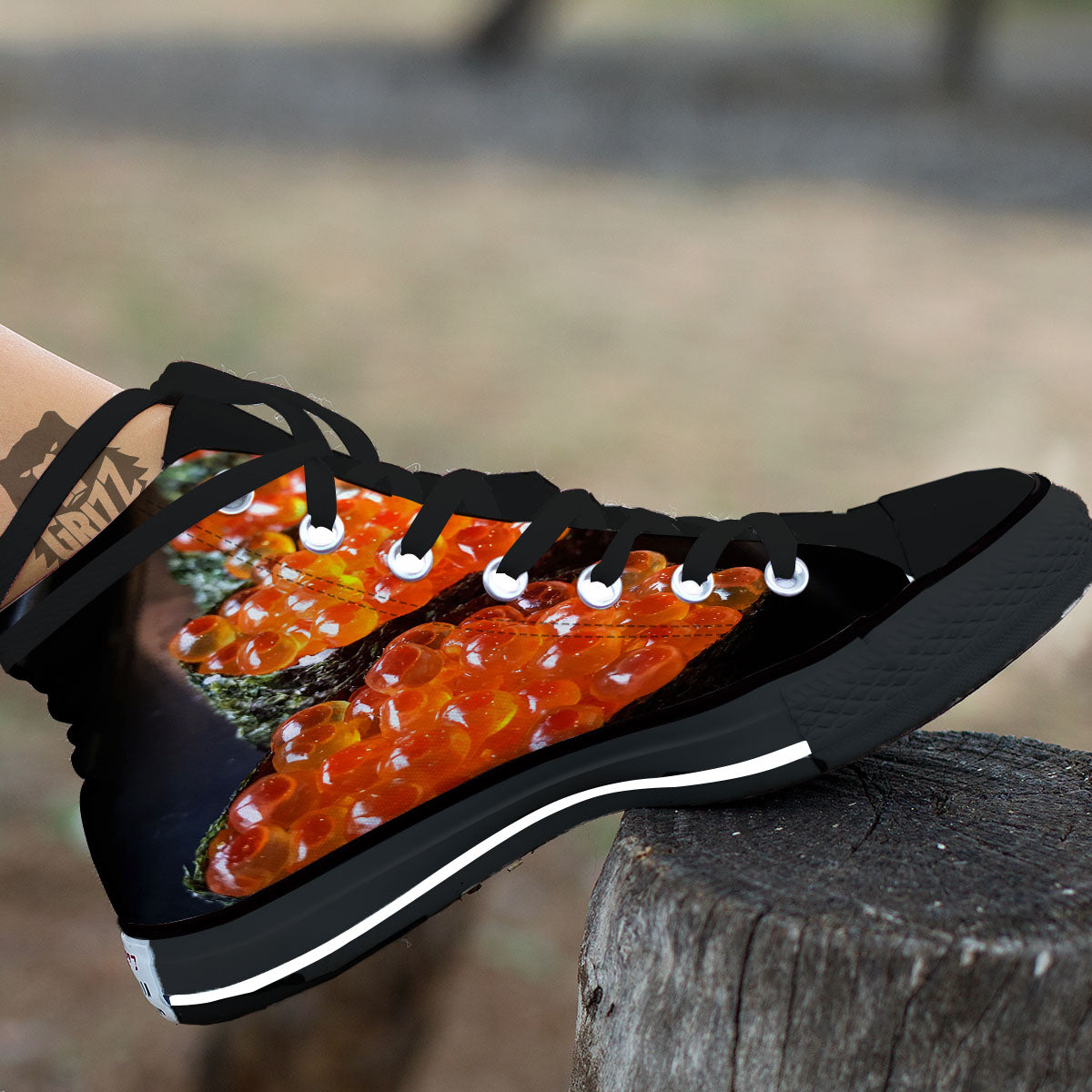 Salmon Roe Sushi Print Black High Top Shoes-grizzshop