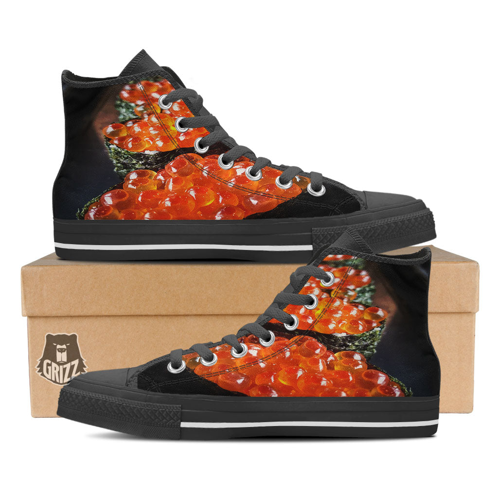 Salmon Roe Sushi Print Black High Top Shoes-grizzshop