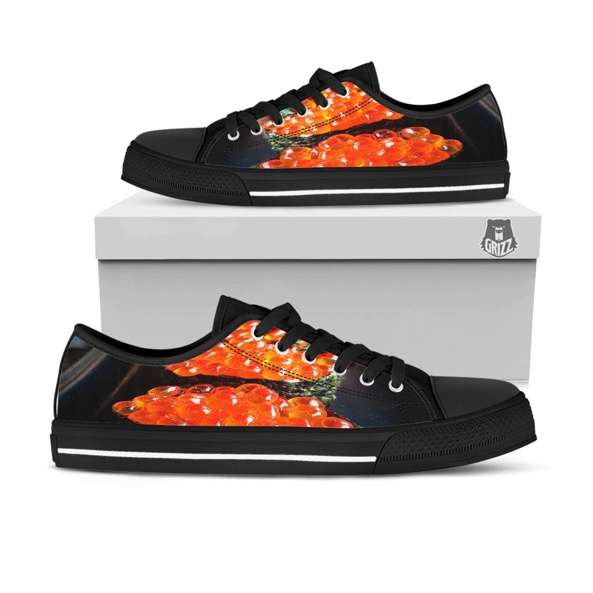 Salmon Roe Sushi Print Black Low Top Shoes-grizzshop