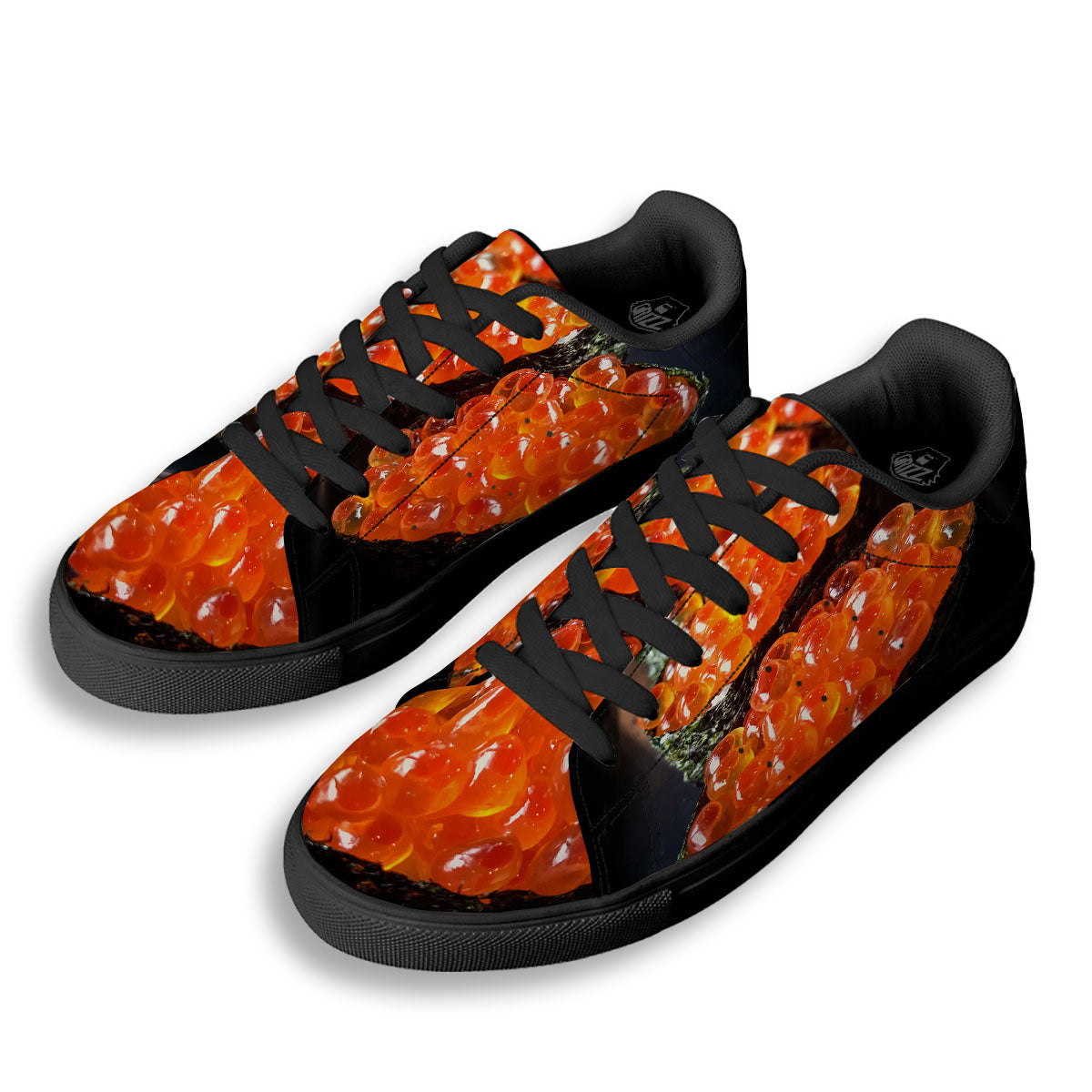 Salmon Roe Sushi Print Black Low Top Sneakers-grizzshop