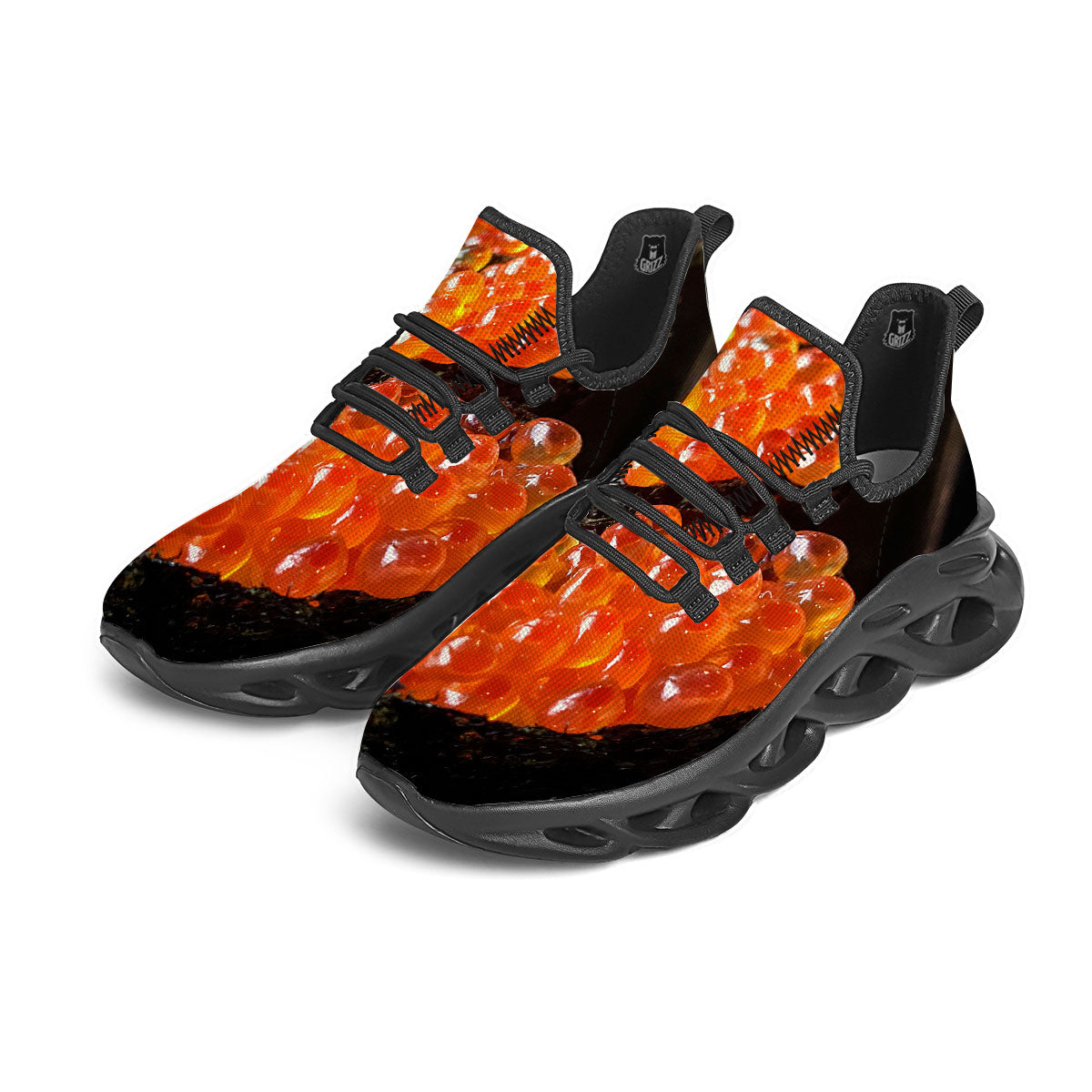Salmon Roe Sushi Print Black Running Shoes-grizzshop