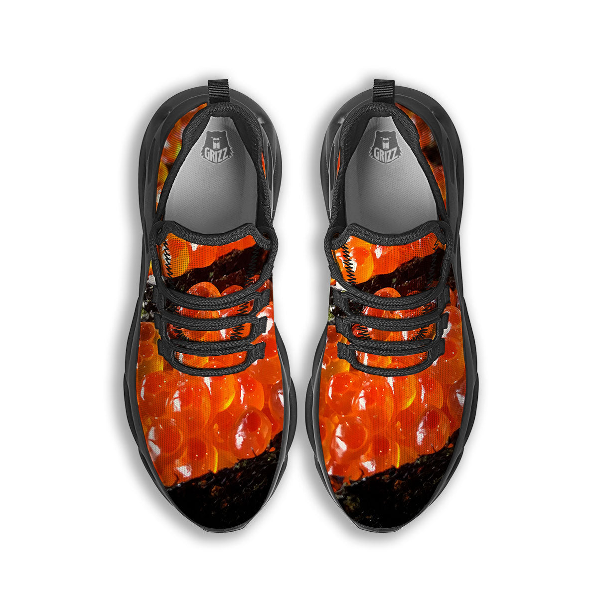 Salmon Roe Sushi Print Black Running Shoes-grizzshop