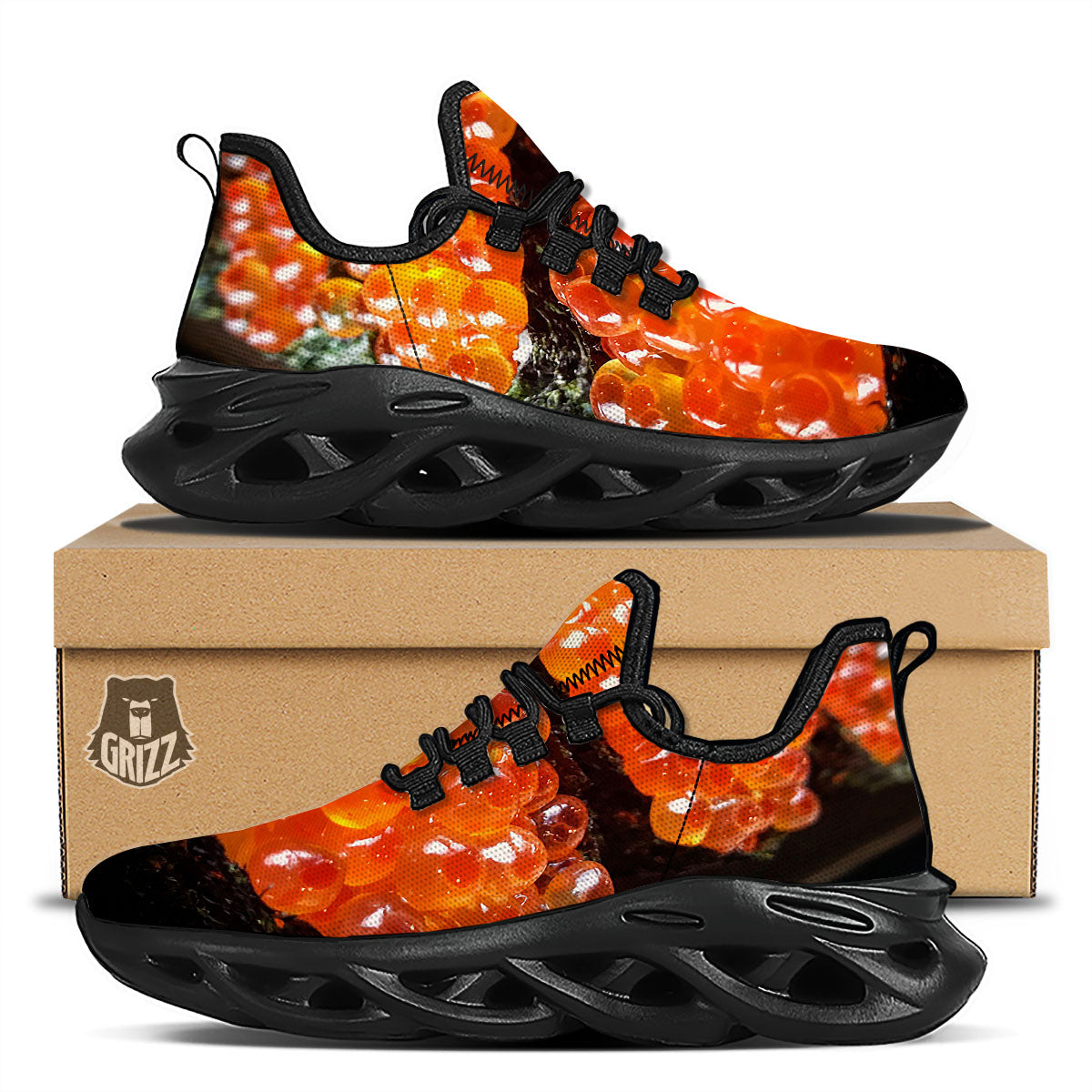 Salmon Roe Sushi Print Black Running Shoes-grizzshop