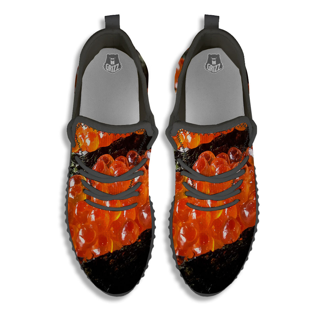 Salmon Roe Sushi Print Black Walking Shoes-grizzshop