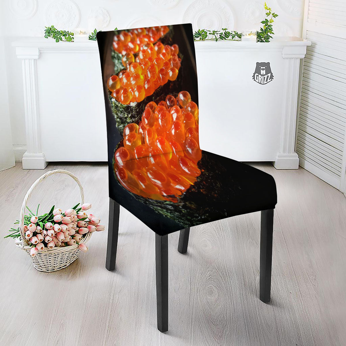Salmon Roe Sushi Print Dining Chair Slipcover-grizzshop
