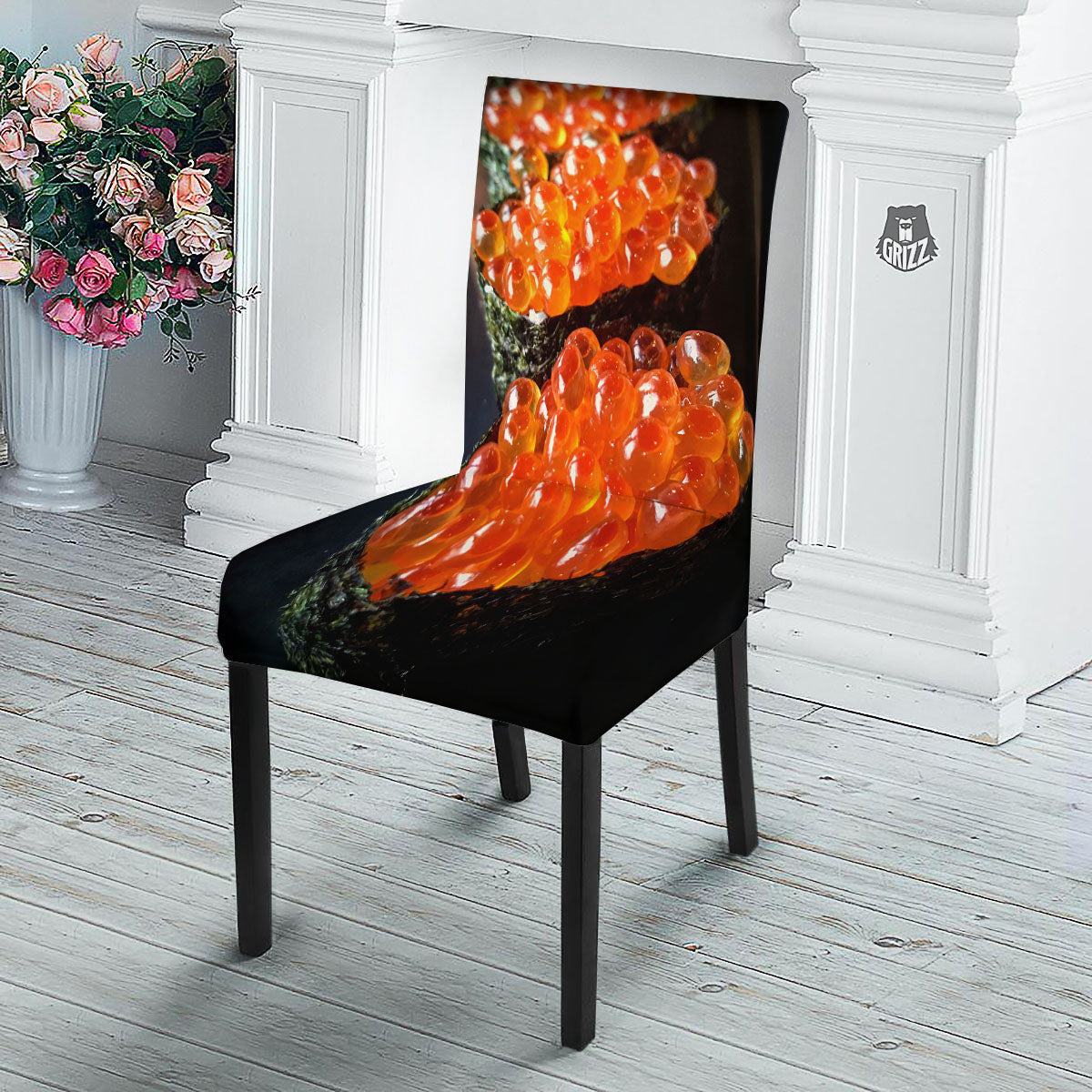 Salmon Roe Sushi Print Dining Chair Slipcover-grizzshop