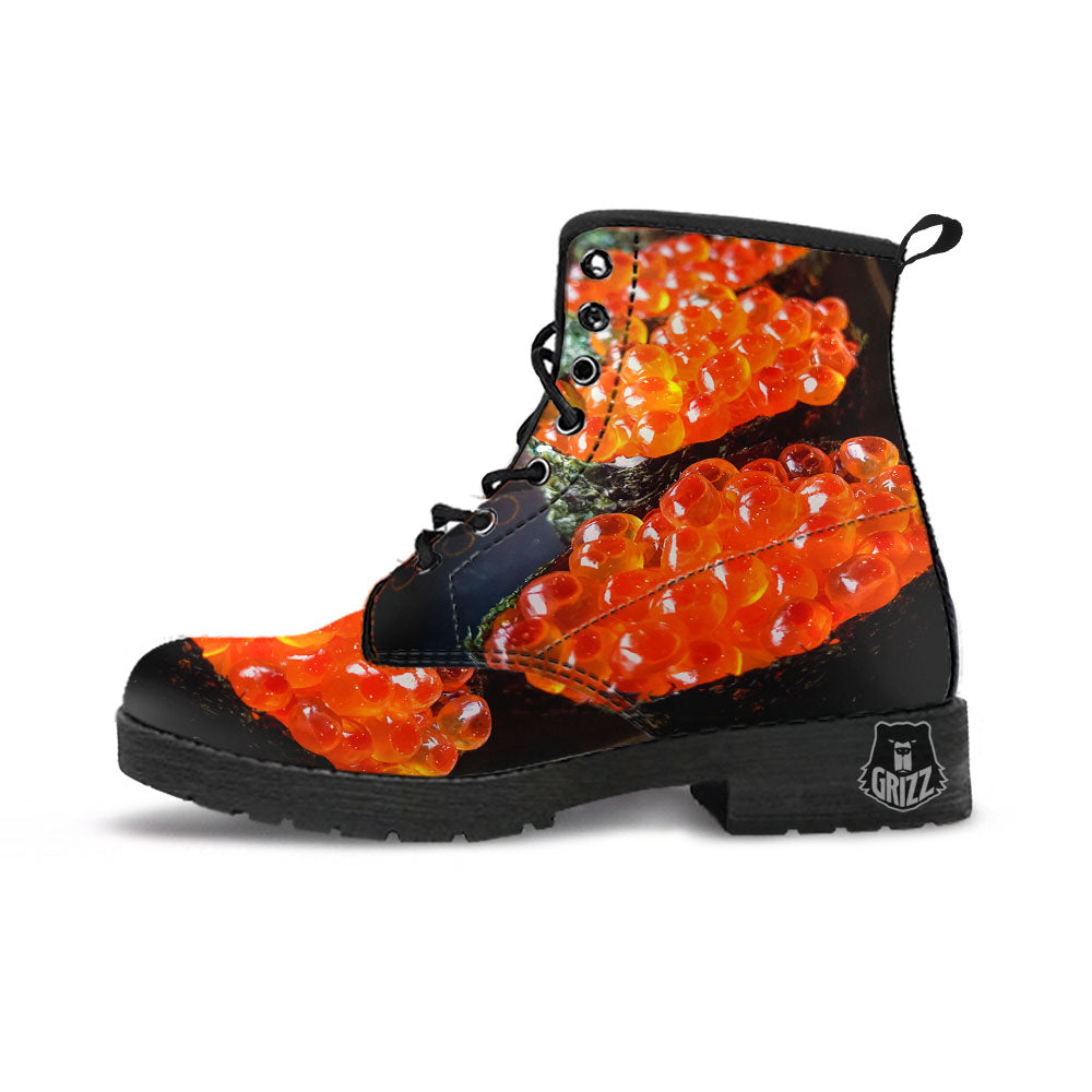 Salmon Roe Sushi Print Leather Boots-grizzshop